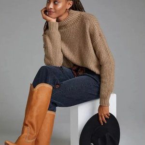Anthropologie Light Brown Knit Funnel Neck Sweater